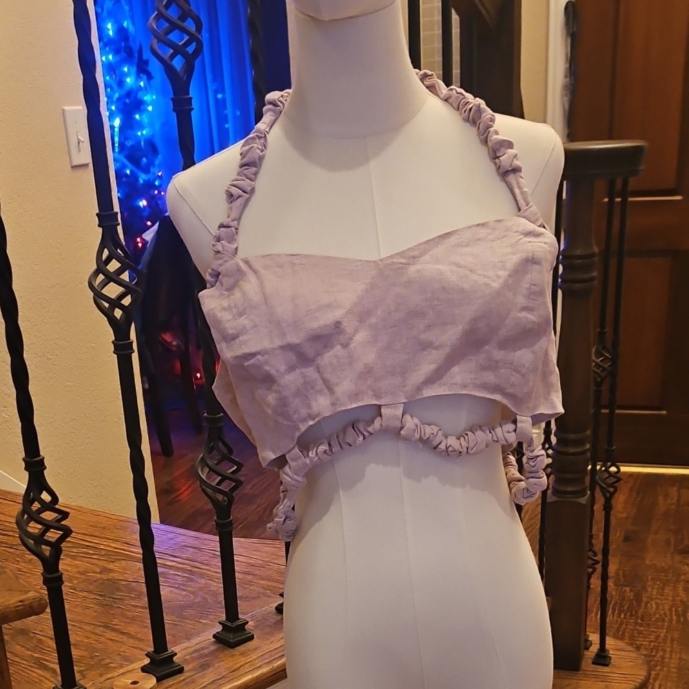 Ganni Lilac Ruched Crop Top